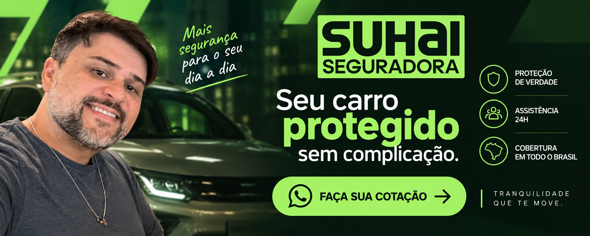 Suhai Seguradora — seu carro protegido sem complicação, assistência 24h